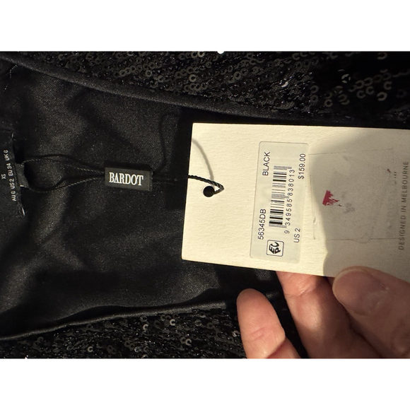 Bardot Bellissa Sequin Mini Wrap Dress Black Long Sleeve Formal Cocktail XS - Picture 4 of 9